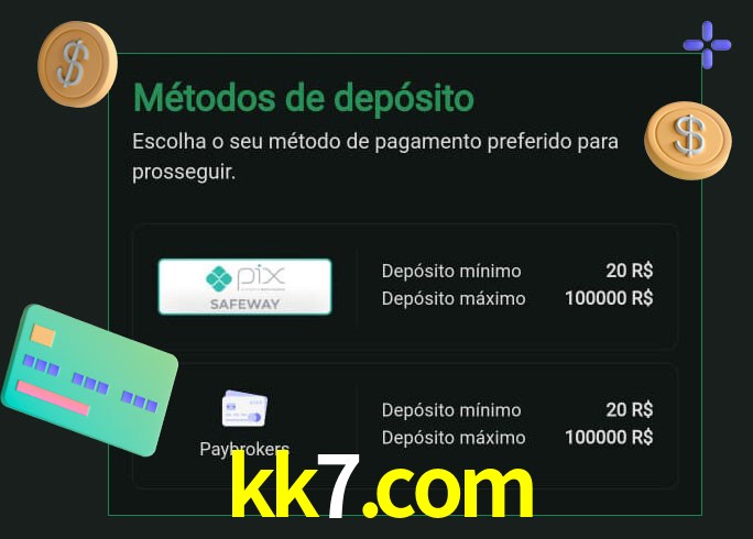 O cassino kk7.com oferece uma grande variedade de métodos de pagamento